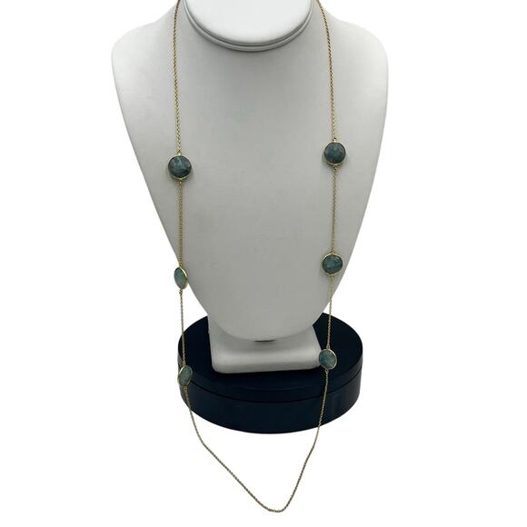 AV Argento Vivo Sterling Gold Vermeil Jadeite Station Opera Length Necklace - Picture 1 of 9